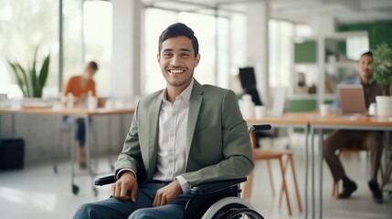 Fototapeta na wymiar Businessman in a wheelchair in the office