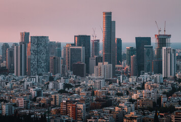 Obraz premium Tel Aviv and Ramat Gan view. Skyscrapers and sea of israel