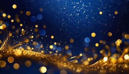 Fototapeta na wymiar abstract background with dark blue and gold particle christmas golden light shine particles bokeh on navy blue background gold foil texture holiday generative ai