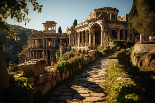 Ancient Roman ruins in the Roman Forum, Generative AI