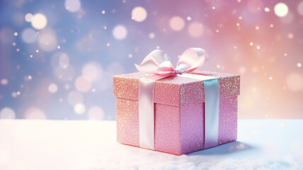 Obraz premium Christmas present gift box glowing in the snow