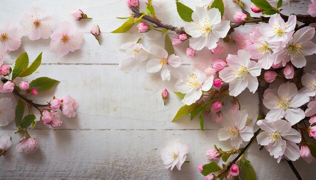 art spring border background with pink blossom