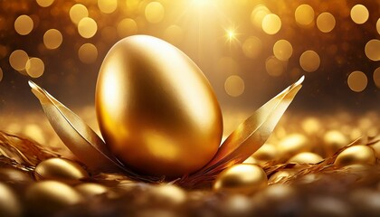 golden egg on gold background as symbol of easter prosperity wealth prosperity and good luck easter golden egg on exclusive background premium layout 3d illustration