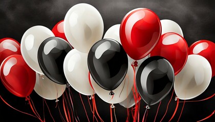 bunch of black red and white baloons on a background black friday