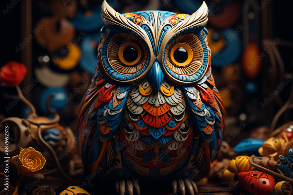 Leinwandbilder An imaginative rendering of a cubic owl, its wise and watchful eyes set within a charming arrangement of angular shapes.