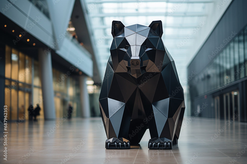 Poster a geometric interpretation of a bear, where sharp angles and clean lines define the outline of this 