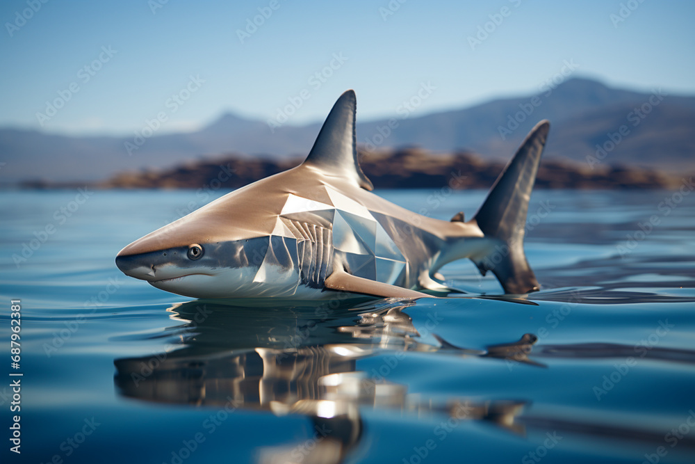 Aufkleber an artistic representation of a cubic dolphin, its streamlined body transformed into a captivating g