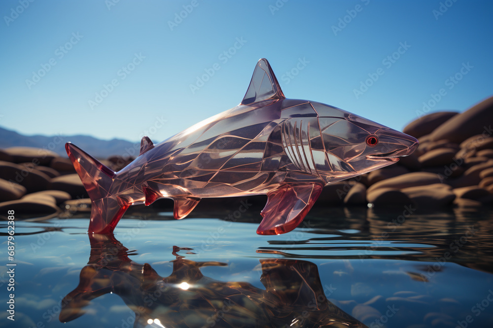 Poster an artistic representation of a cubic dolphin, its streamlined body transformed into a captivating g