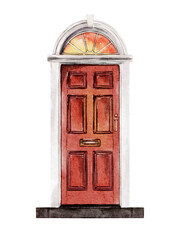 Watercolor winter front door illustration