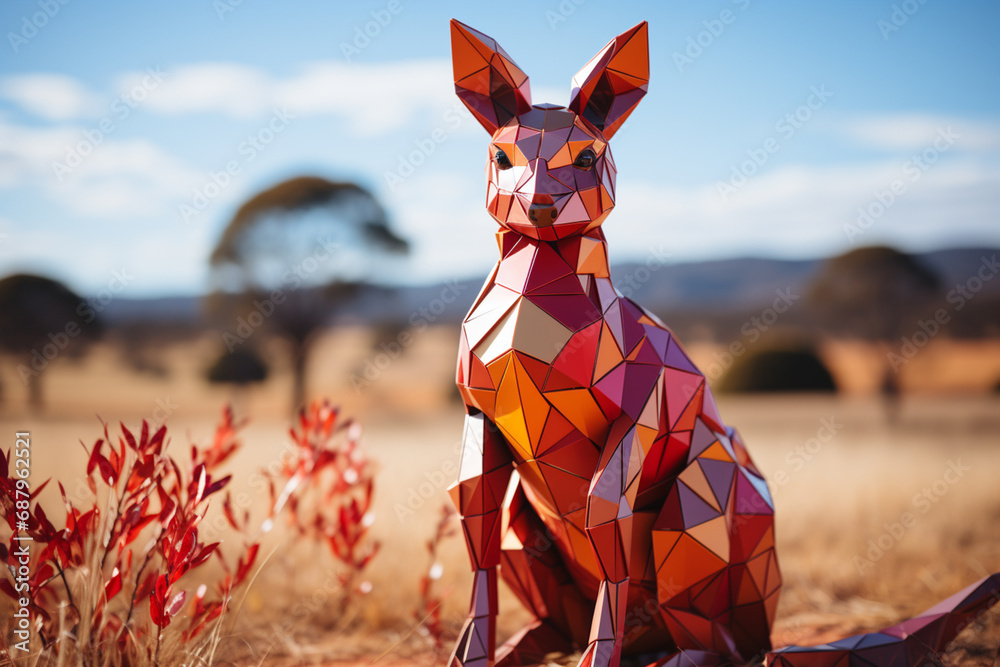 Aufkleber A captivating illustration of a cubic kangaroo, its distinctive silhouette rendered through a combination of angular shapes and vibrant hues.