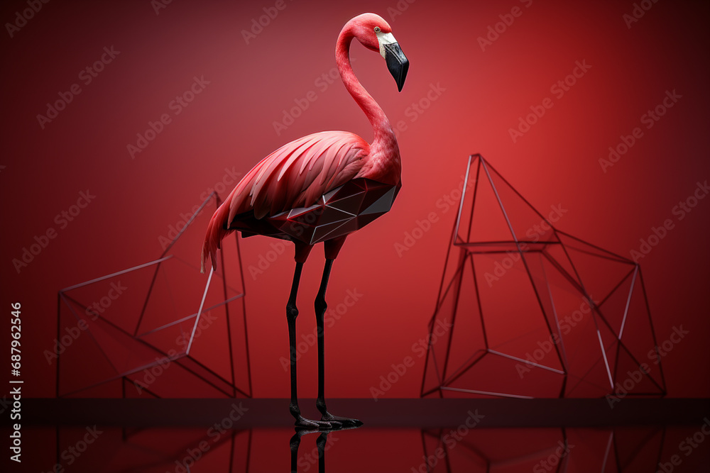Aufkleber a dynamic illustration featuring a cubic flamingo, its slender neck and elegant pose captured throug