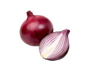 Whole and sliced onion on white