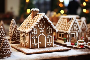 gingerbread house in the snow