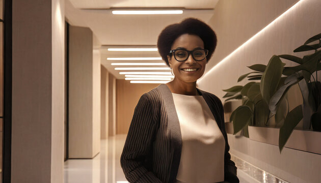 Black Business Woman At Office Lobby