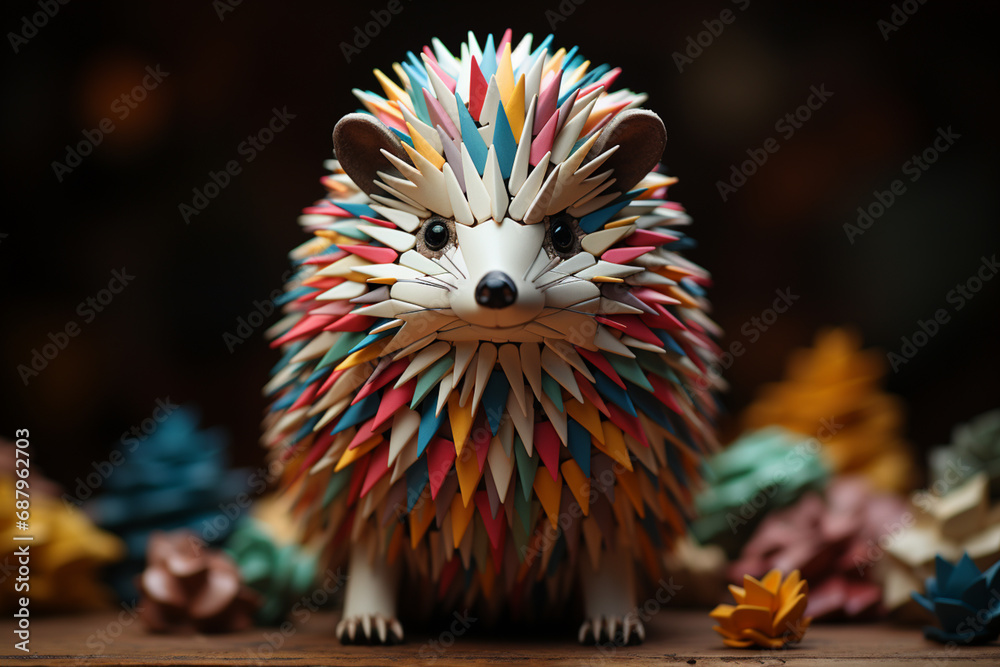 Poster A charming cubic hedgehog, its spiky coat transformed into a delightful composition of geometric shapes, adding a touch of whimsy.