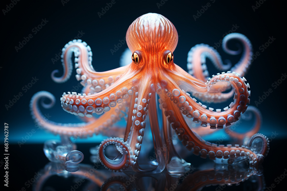 Aufkleber An imaginative artwork showcasing a cubic octopus, its tentacles and fluid motion transformed into a captivating display of geometric precision.