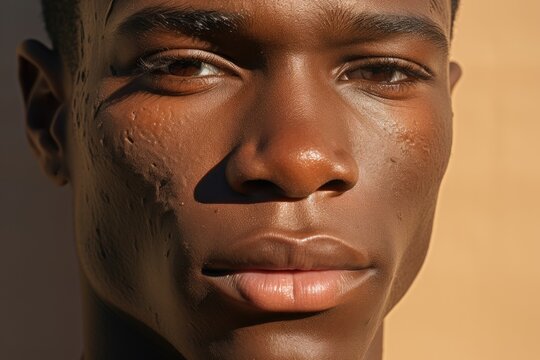 Scarred face of an African American man close up