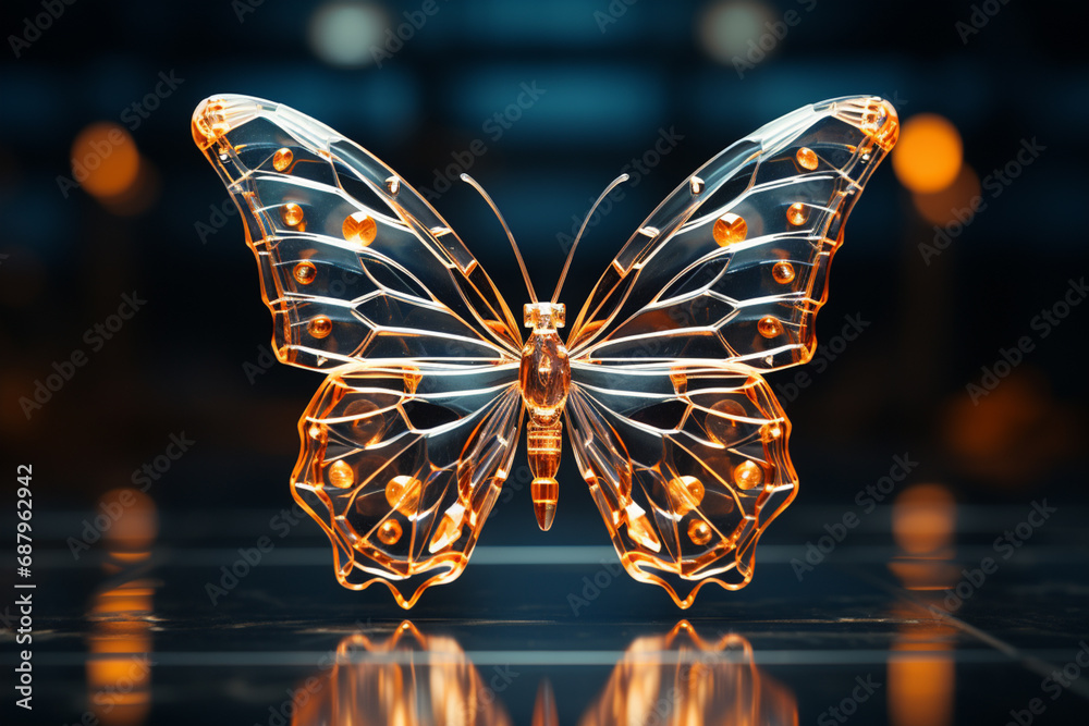 Fototapete An artistic representation of a cubic butterfly, its delicate wings transformed into a mesmerizing display of geometric patterns and shapes.