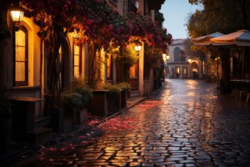 Charming cobblestone streets of Rome, Generative AI