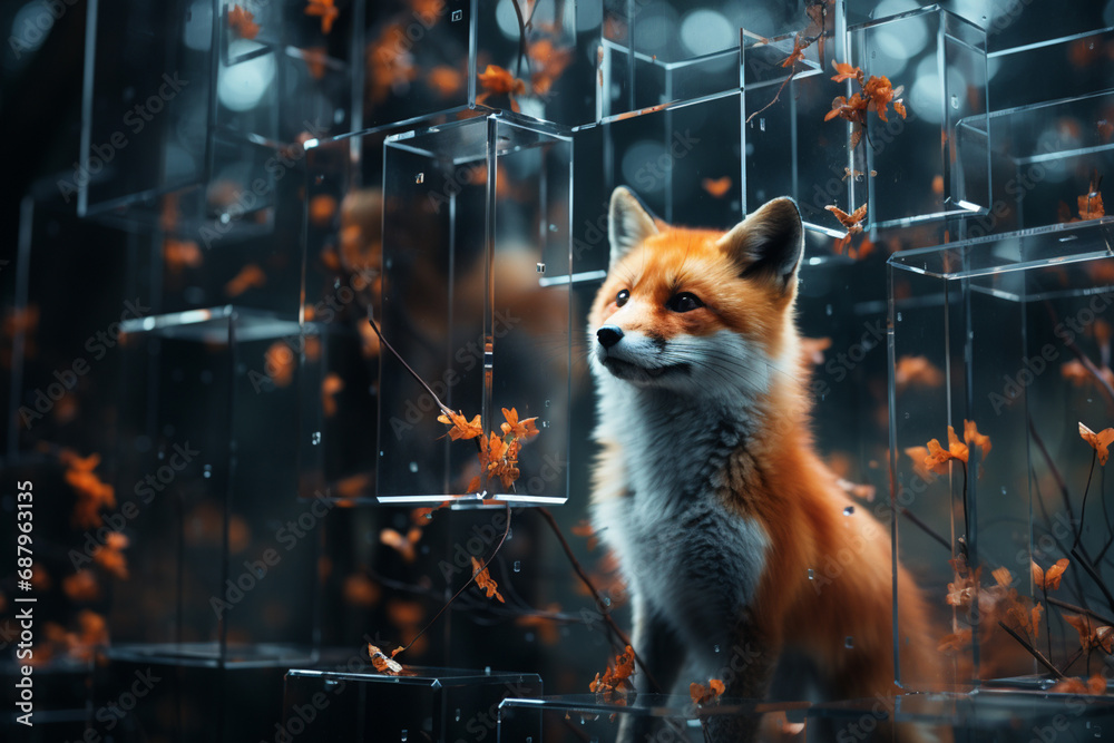 Leinwandbilder a digital ecosystem where cubic animals serve as educational guides, ensuring a dynamic and immersiv
