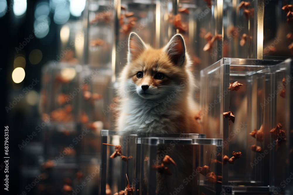 Leinwandbilder a digital ecosystem where cubic animals serve as educational guides, ensuring a dynamic and immersiv