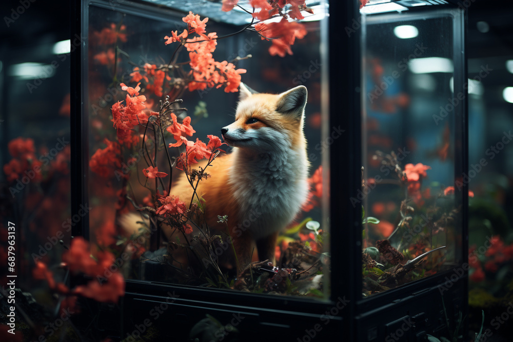 Leinwandbilder a digital ecosystem where cubic animals serve as educational guides, ensuring a dynamic and immersiv
