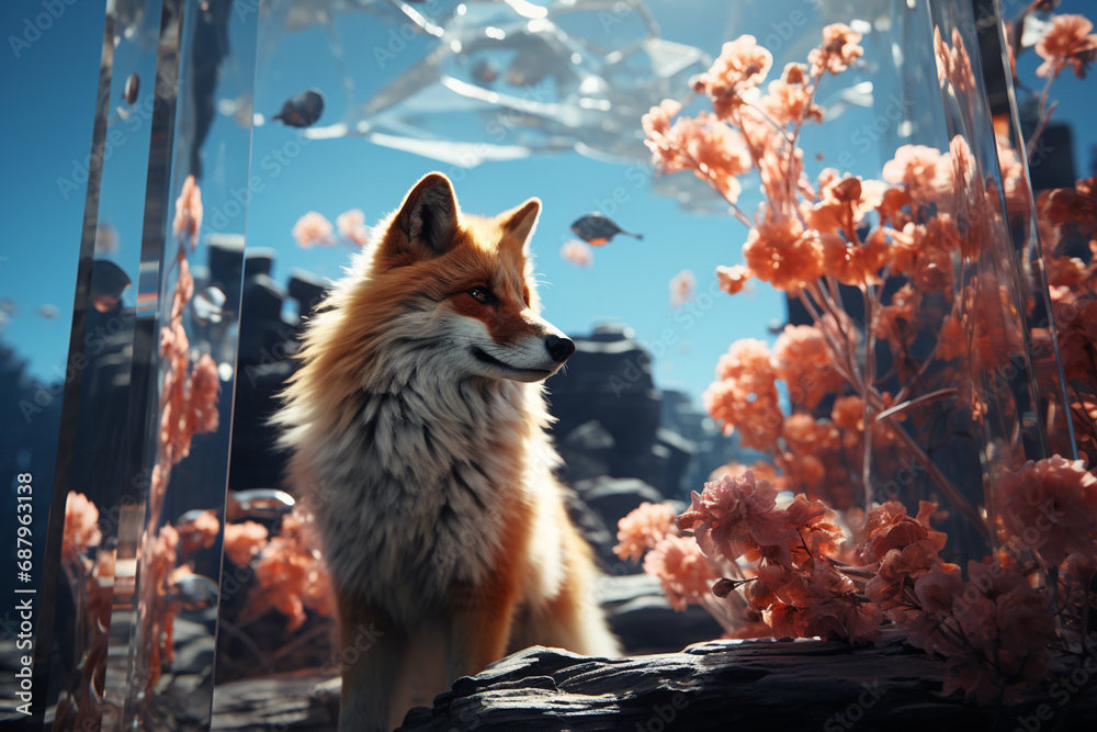 Leinwandbilder a digital ecosystem where cubic animals serve as educational guides, ensuring a dynamic and immersiv