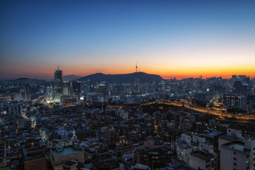 Fototapeta na wymiar Sunset view over Seoul City