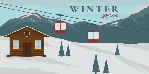Winter resort minimalistic print poster collection design for advertising, banners, leaflets - obrazy, fototapety, plakaty
