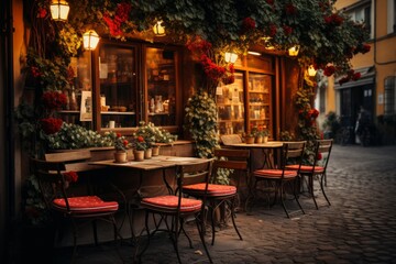 Fototapeta na wymiar Cozy café in Rome's Trastevere district, Generative AI