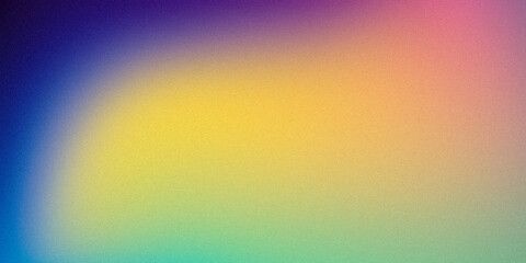 Blue yellow pink turquoise purple wavy wide background. Blurred pattern with noise effect. Grainy website banner, desktop, template, digital gradient. Christmas, New Year, Valentine, Halloween, Easter