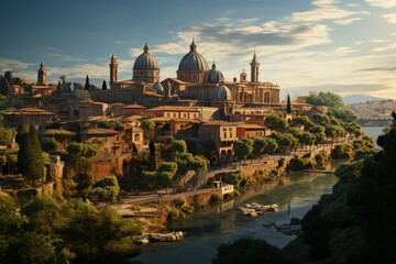 Fototapeta premium Gondola ride along the Tiber River, Generative AI