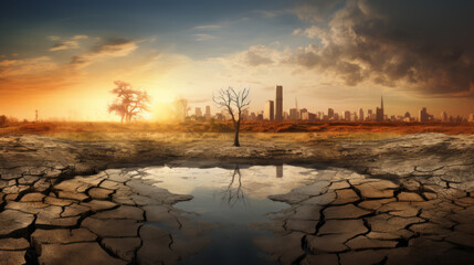 climate change with lack of water in high temperature and dryness