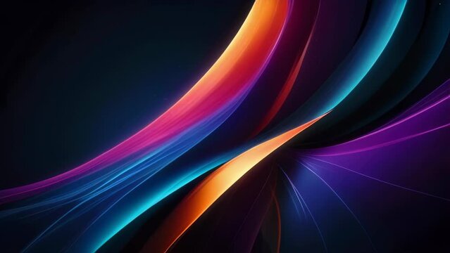 Seamless loop of multiple 3D abstract colourful lines floating diagonally on dark background