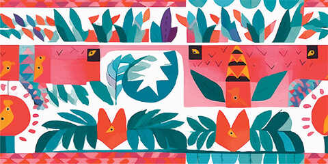 Fun colorful seamless pattern. Creative 90s style geometric shape background for children or trendy design with abstract collage shapes. Simple and playful doodle wallpaper print.