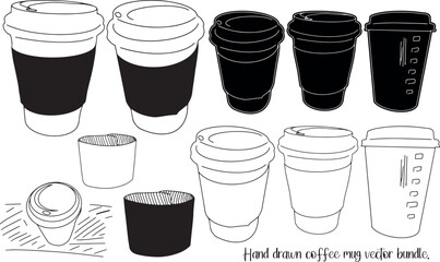 Coffee Cup Takeaaway Handrawing Vector Set