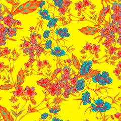 Foto op Canvas Watercolor seamless pattern with garden flowers. Vintage spring or summer floral pattern. Flower seamless pattern. Botanical art. Wedding floral set. Watercolor botanical design.  © Natallia Novik