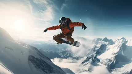 Foto op Plexiglas Extreme Snowboarding Jump Stunts. Men’s Mountain Adventure © aznur