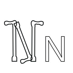 letter design in the form of two crutches with fractures folded in a N shape, drawn in line art style