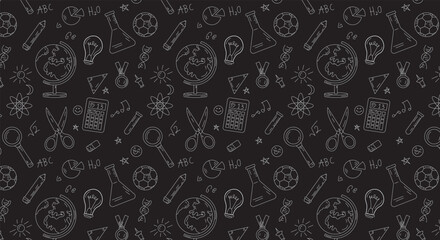 seamless pattern education icon, calculator, star, scissor, globe, atom, pencil, etc.