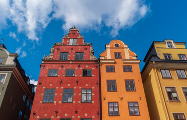 Stockholm, Sweden. View of colorful houses of old town Gamla Stan close-up.