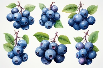 hand drawn watercolor blueberries isolated on white. AI Generated