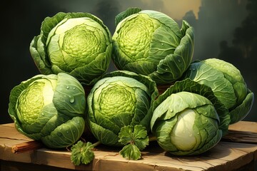 watercolor cabbage isolated on dark, AI Generated