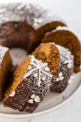 Gingerbread bundt cake with caramel filling