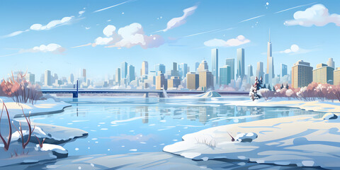 Winter City Vector Landscape Background