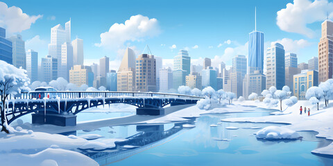 Winter City Vector Landscape Background