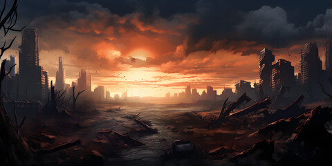 Apocalyptic City Vector Landscape Background