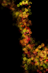 Abstract Blur Bokeh lights effect on orange, yellow, green colour, Black Background, Glitter, Defocused, Seamless polka dot pattern , Creative, Illustration design