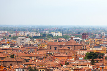 Obraz premium Aerial view of the churches of Saint Paolo Maggiore and Santissimo Salvatore in Bologna