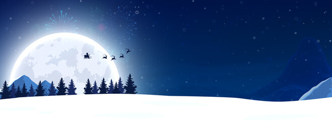 Banner landscape of Christmas and happy new year with snow celebration. vector illustration